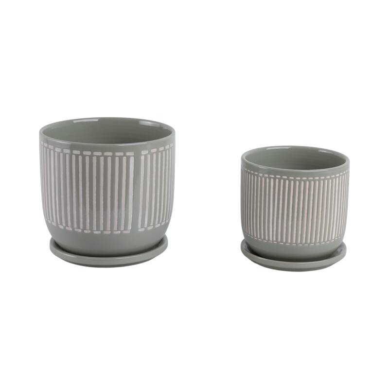 Ceramic Circular Saucer Planters Set of 2 - 6/8 in.