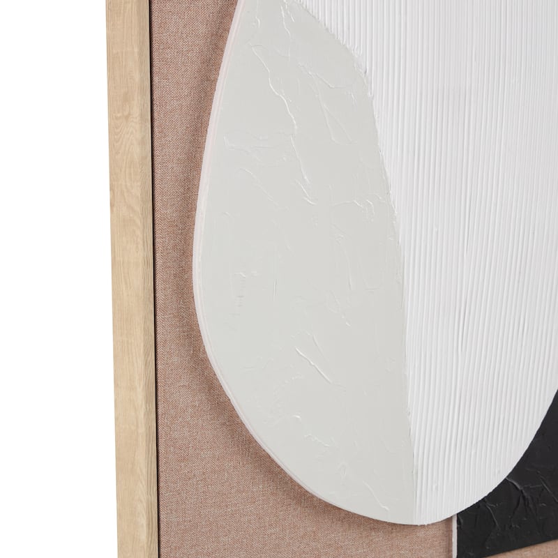Wooden Geometric Textured Home Wall Decor with Abstract Black and White Shapes and Fabric Backing - Brown - Roche River Decor