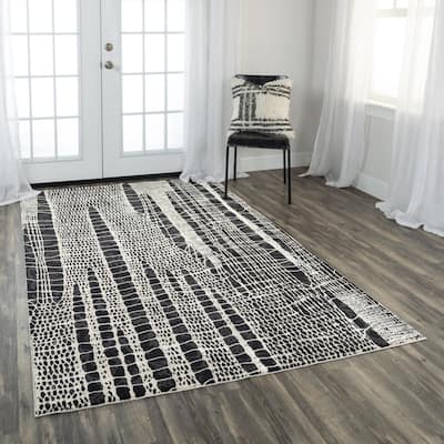 Alora Decor Spring Black, Grey, and White Croc Print Modern Rug