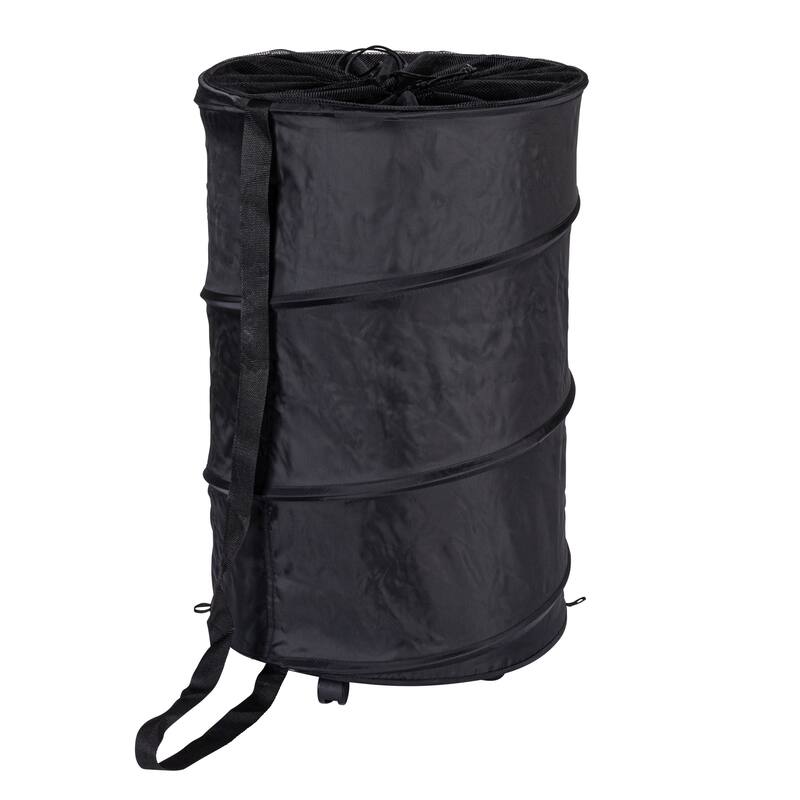 Household Essentials Rolling Pop Up Hamper with Shoulder Strap and Removable Wheels - Black