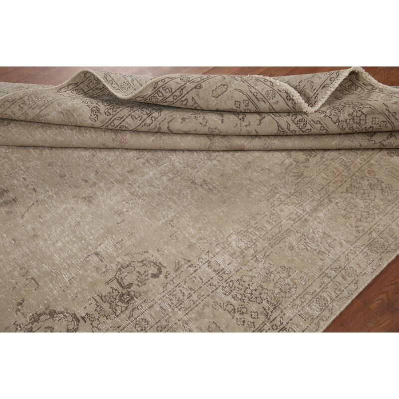 Hand Knotted Oriental 100% Wool Carpet Traditional Medallion Beige & Ivories Tabriz Area Rug - 9' 5'' X 6' 7''