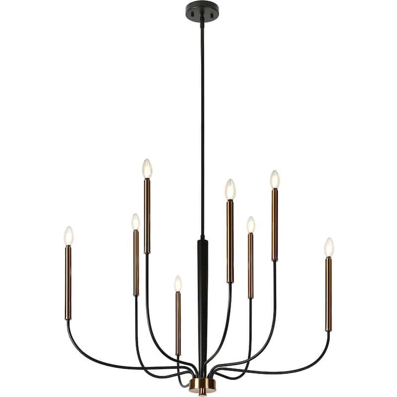 Modern 8-Light Chandelier Black Gold Classic Candle Lights for Dining Room - D 36.8" x H 25.5"