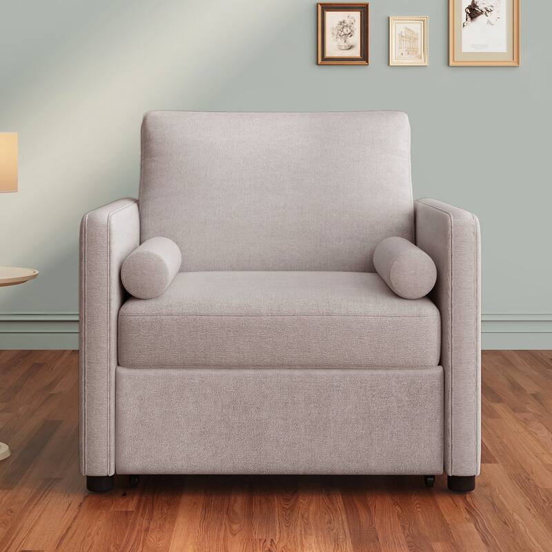 Versatile Single Sofa Bed with Adjustable Backrest, 3 in 1 Convertible Sleeper Sofa Bed with Wood Frame for Livingroom - Tan