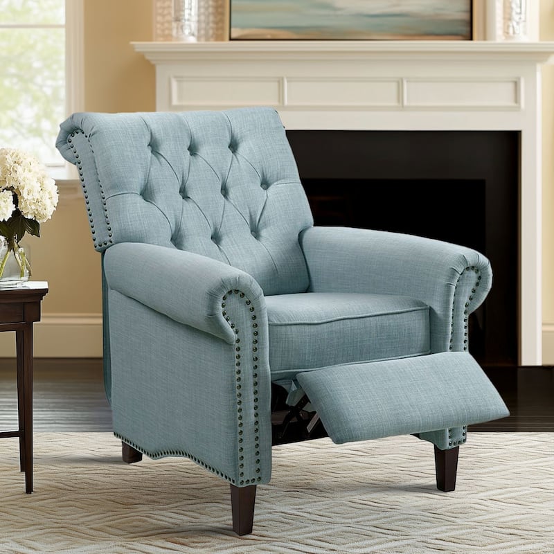 Madison Park Aidan Upholstered Manual Push Back Recliner Chair with Nailheads
