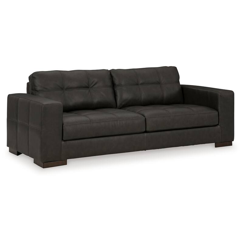 Lenie Sofa, Block Stitched Dark Gray Real and Faux Leather 96 Inch