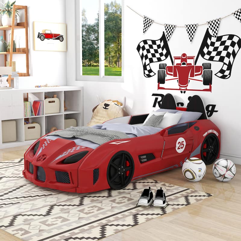 La Vetta Modern Twin Kid Platform Car Bed with LED Lights and Handheld Remote by Furniture of America