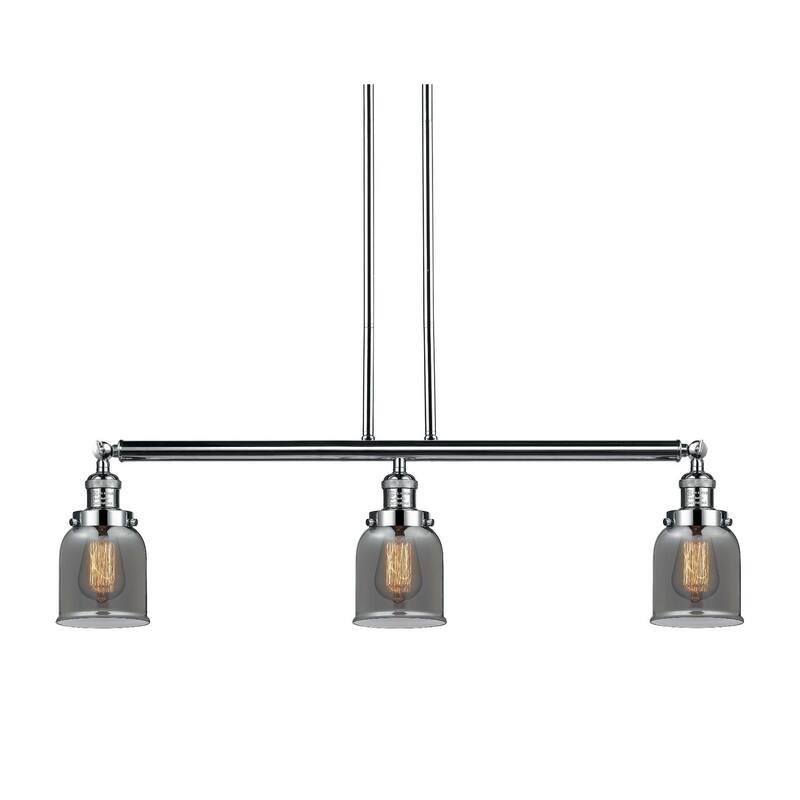 Innovations Lighting Small Bell 3 Light 38" Wide Linear Chandelier - Polished Nickel / Plated Smoked