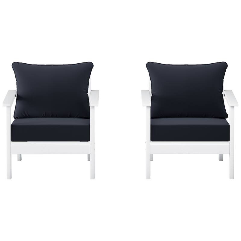 Birchwood All Weather HDPE Outdoor Patio White Deep Seating Conversation Set With Cushions (2-Piece)