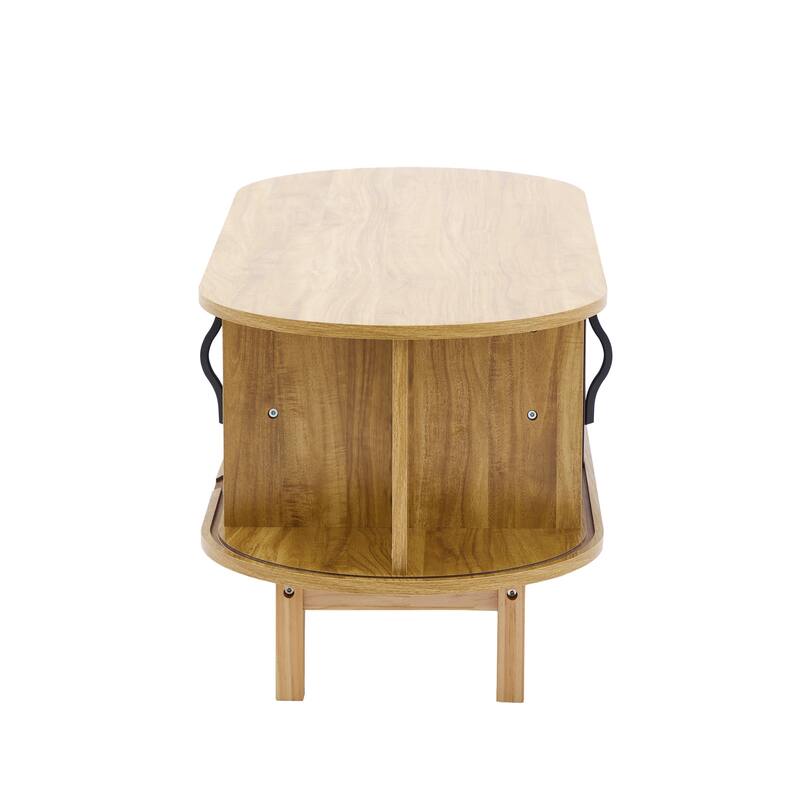 Sliding Door Coffee Table with Solid Wood Legs, Smooth Edges, and Ample Storage