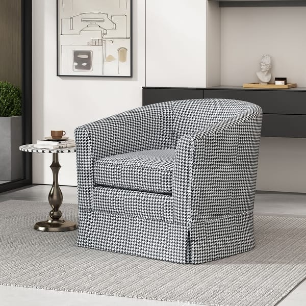 slide 2 of 20, Roomfitters Houndstooth Swivel Barrel Accent Chair with Skirted Base, Upholstered Armchair for Living Room or Office Black/White