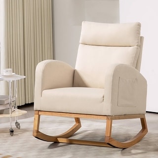 Upholstered Rocking Chair with Rubber Wood Legs - Bed Bath & Beyond ...