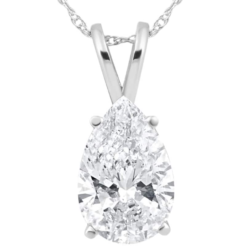 3 Ct Pear Shape Solitaire Lab Grown Diamond Pendant White Gold Necklace