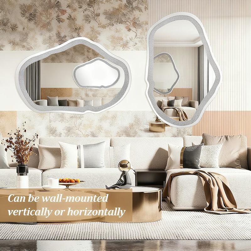 Mireve Modern Irregular Crystal Diamond Accent Wall Mirror Decorative Bathroom Mirror - 47.4'' H X 31.9" W x 0.6" D