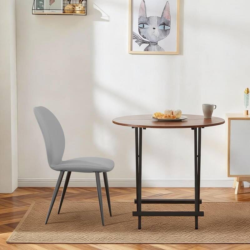 Leather Dining Chair with Metal Legs, Shell Shape Upholstered Chair Set of 4 for Kitchen, Restaurant, Living