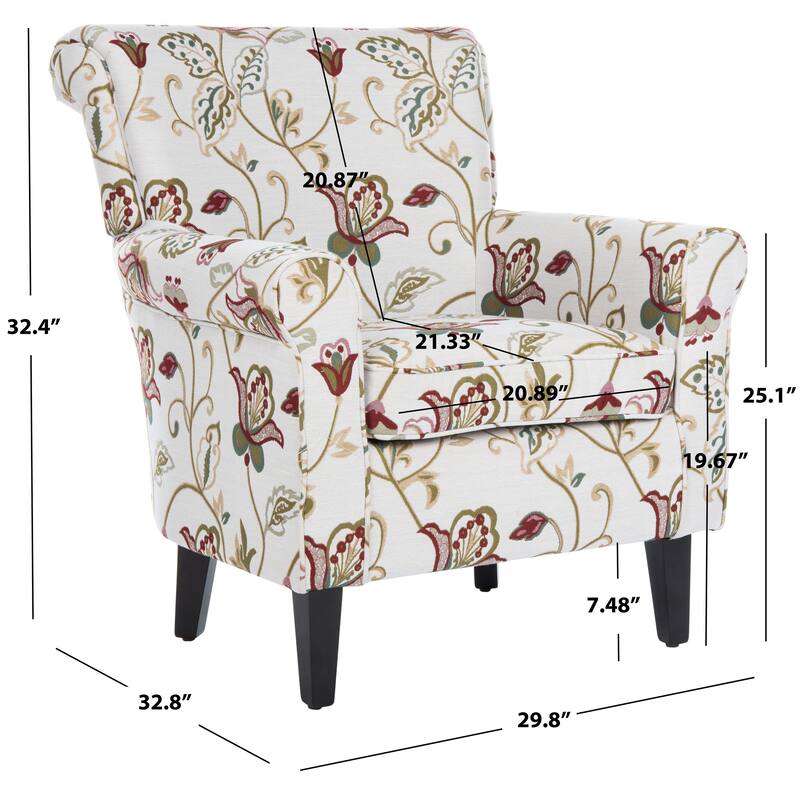 SAFAVIEH Gramercy Red/Ivory Floral Club Chair - 30" W x 33" D x 35" H