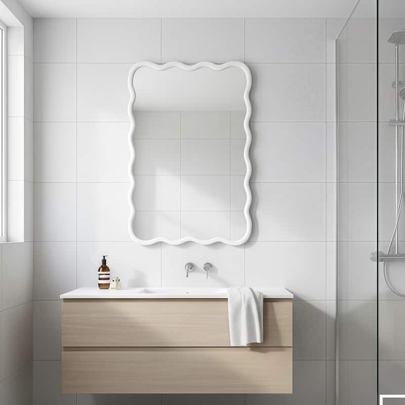 20"x30" Wavy Rectangle Solid Wood Frame Decorative Mirror