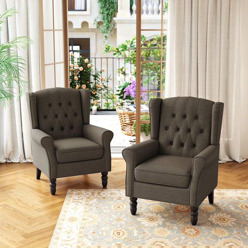 Button Tufted Wingback Upholstered Accent Chairs Set of 2