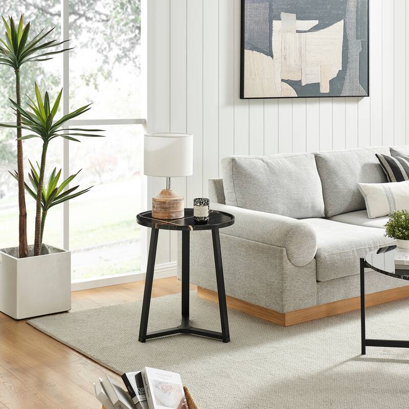 Harper Round Raised Lip Edge Side Accent Table with Mid-century Modern Crossed Metal Bold Pedestal Legs