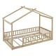 preview thumbnail 9 of 69, Playhouse Design House Bed Frame with Fence, Roof & Semi-Enclosed Space, Sturdy Pinewood Construction