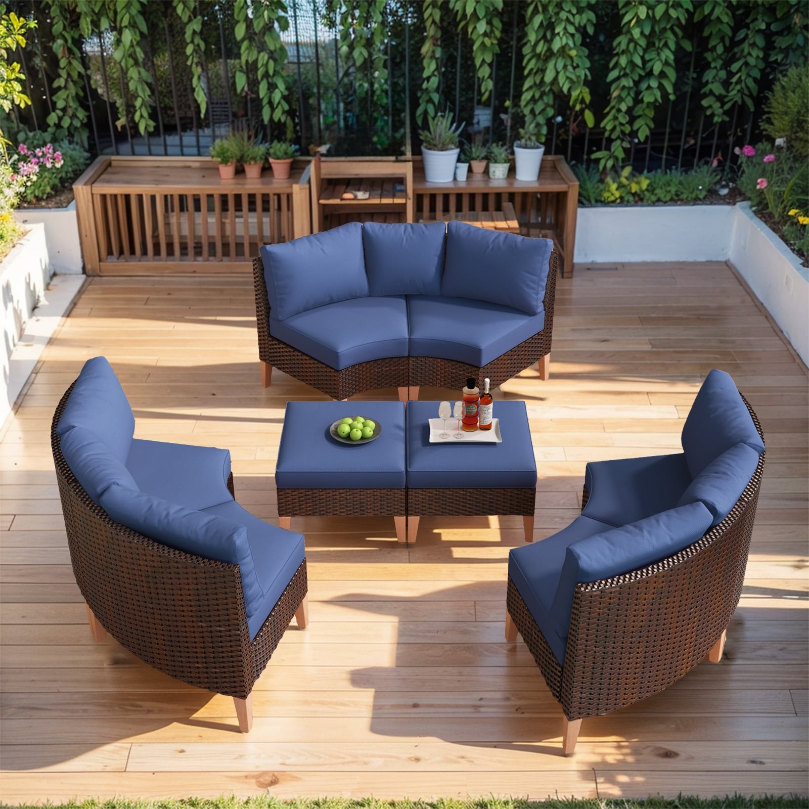 Patio Curved Outdoor Sofa with Ottoman