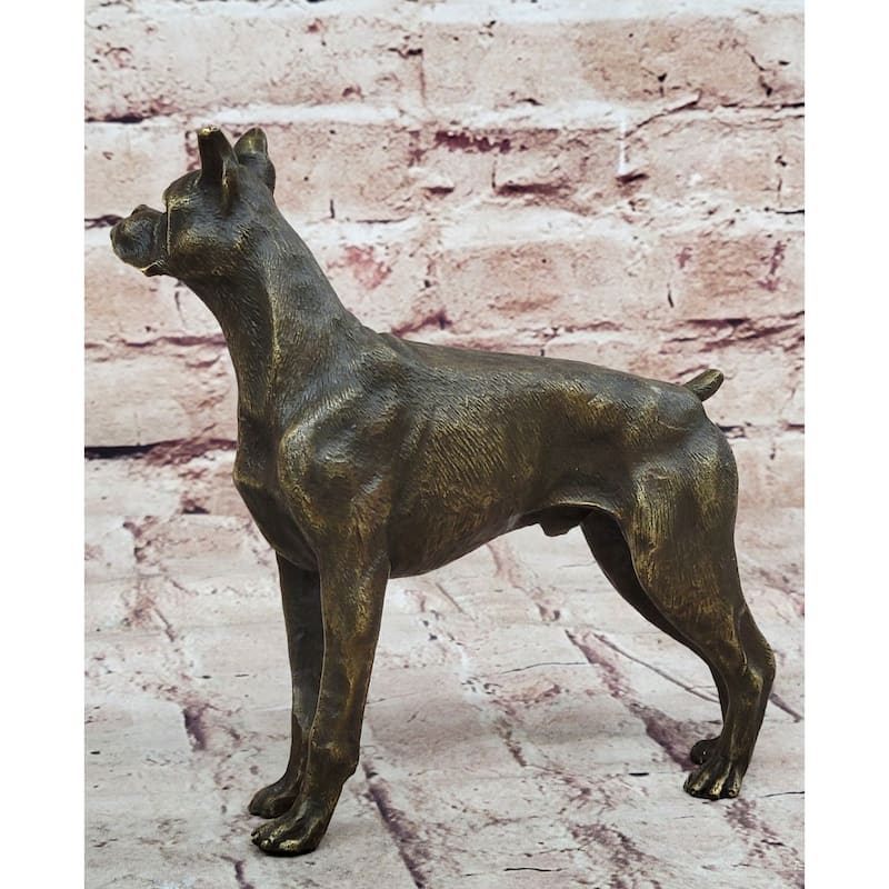 Boxer Imitative Dog Bronze Metal Statue Sculpture Collectible Decor Signed Art 8 Inches X 9 Inches
