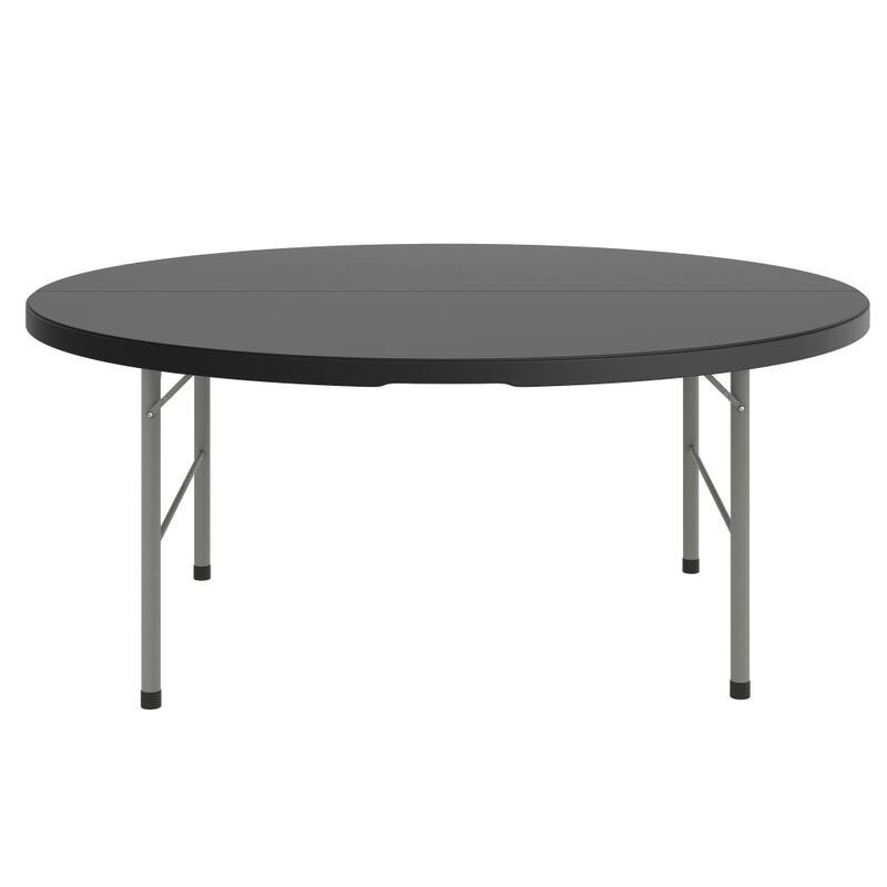 5.89-Foot Round Bi-Fold Plastic Banquet Folding Table with Handle - 70.75"D x 70.75"W x 29"H