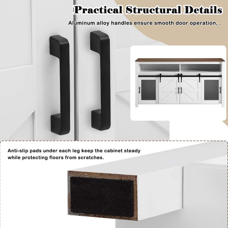 59.3" Farmhouse Sideboard with Sliding Barn Doors & Mesh Panels, Buffet Cabinet with Open Storage for Kitchen or Living Room