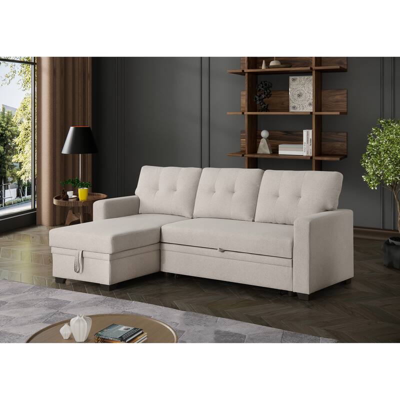 Convertible Upholstered Sectional Sofa With Pull-Out Chaise
