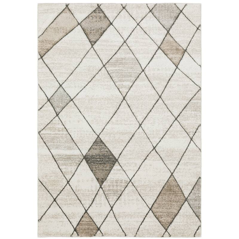 Canterbury Beige Grey Geometric Lattice Casual Area Rug