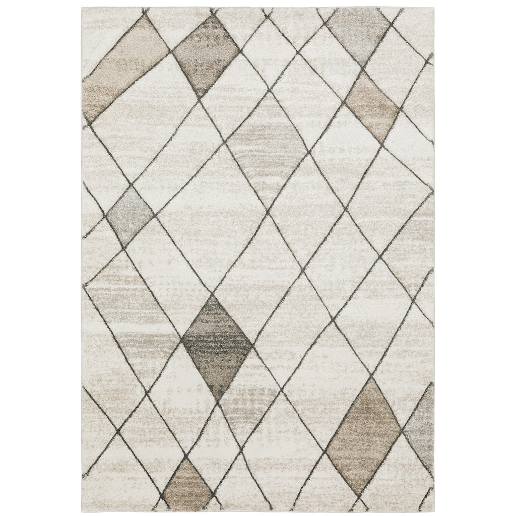 Canterbury Beige Grey Geometric Lattice Casual Area Rug