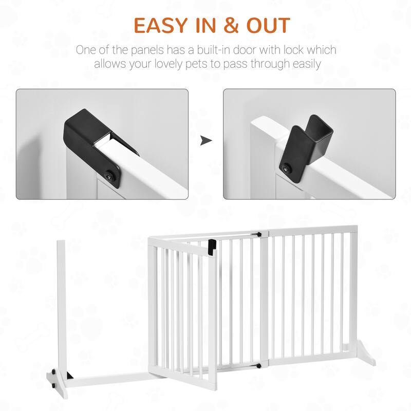 White Pine Wood Adjustable Dog Gate with Door and Safety Catch - 44.5"-65.25" L x 14.25" W x 28" H