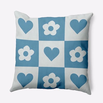 Heart And Flowers Grid Valentines Day Decorative Throw Pillow