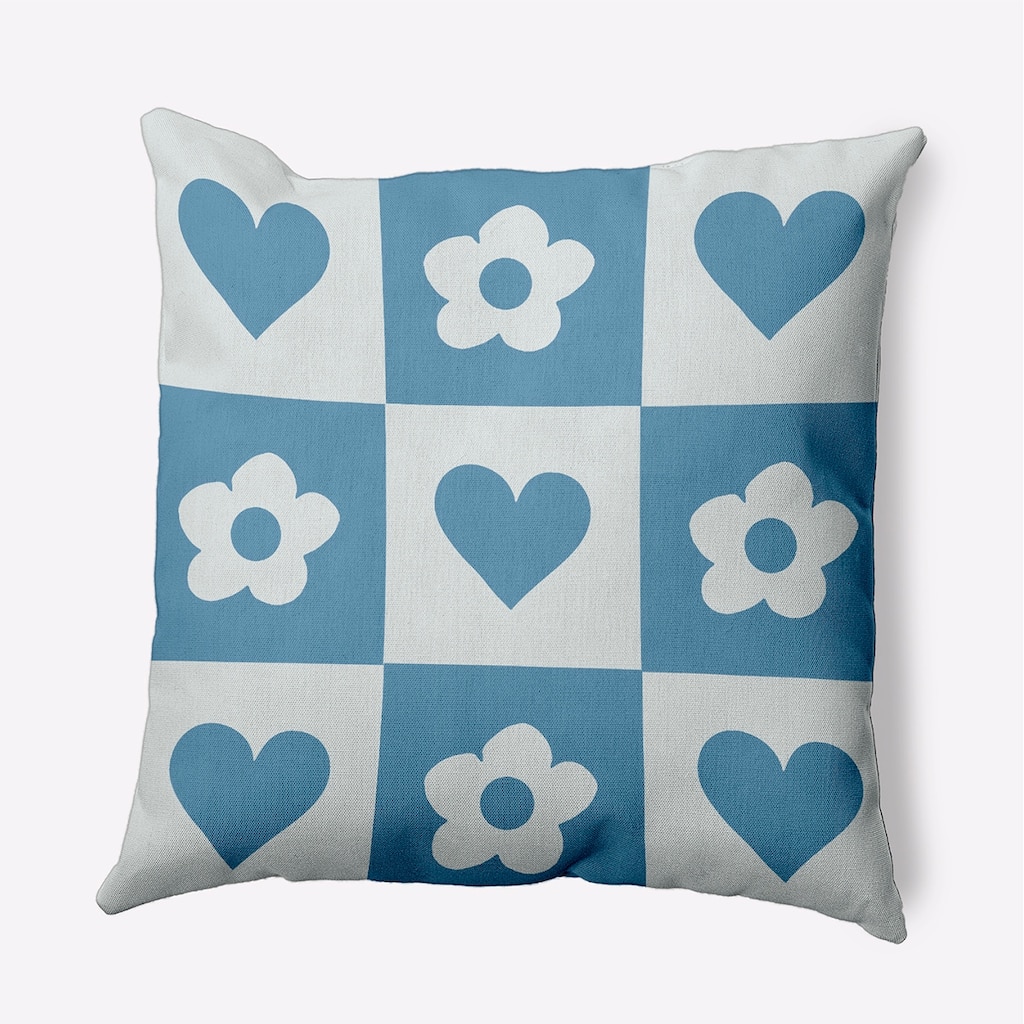 Heart And Flowers Grid Valentines Day Decorative Throw Pillow