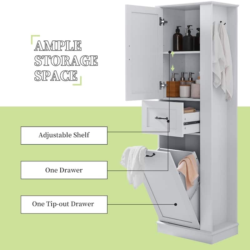 Modern Bath Storage Cabinet,Tilt Out Compartment,Adjustable Shelf 80LB