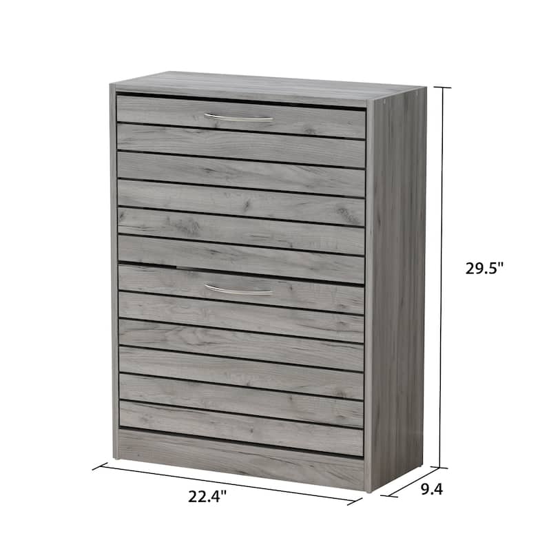 Shoe Storage Cabinet Two Drawer Space Saving Grey/Oak/White Dresser