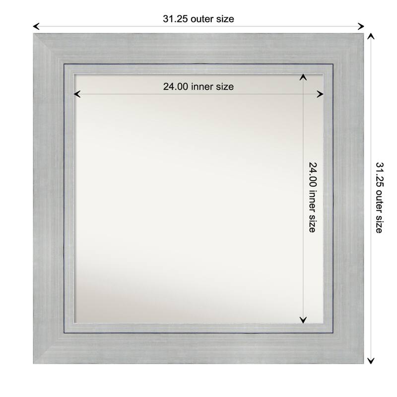 Romano Silver Framed Non-Beveled Custom Wall Mirror, Bathroom Vanity Mirror - Outer Size: 31.25 x 31.25