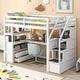 preview thumbnail 21 of 31, Wood Loft Bed with Desk, Shelves, 2 Built-in Drawers and Storage Staircase