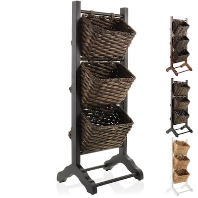 3Tier Floor Stand with Hyacinth Storage Basket Bins