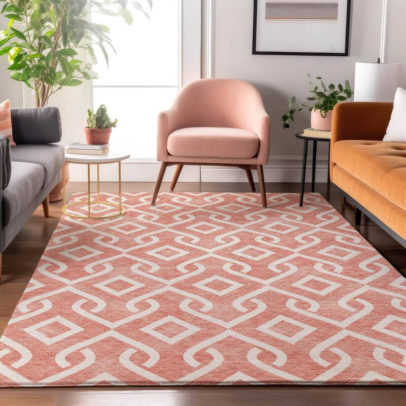 Premium Washable Super Soft Modern Medallions Mayfield Rug - Salmon - 10' x 14' - Rectangle