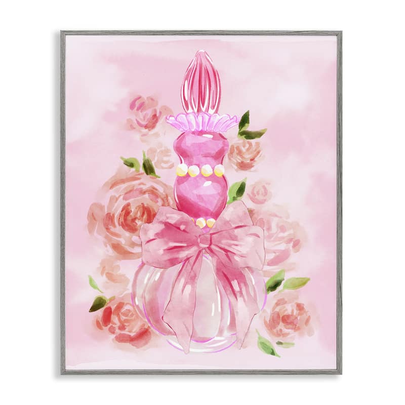 Stupell Lovely Pink Perfume & Roses Framed Giclee Art Design By Ziwei Li - 24 x 30 - Grey