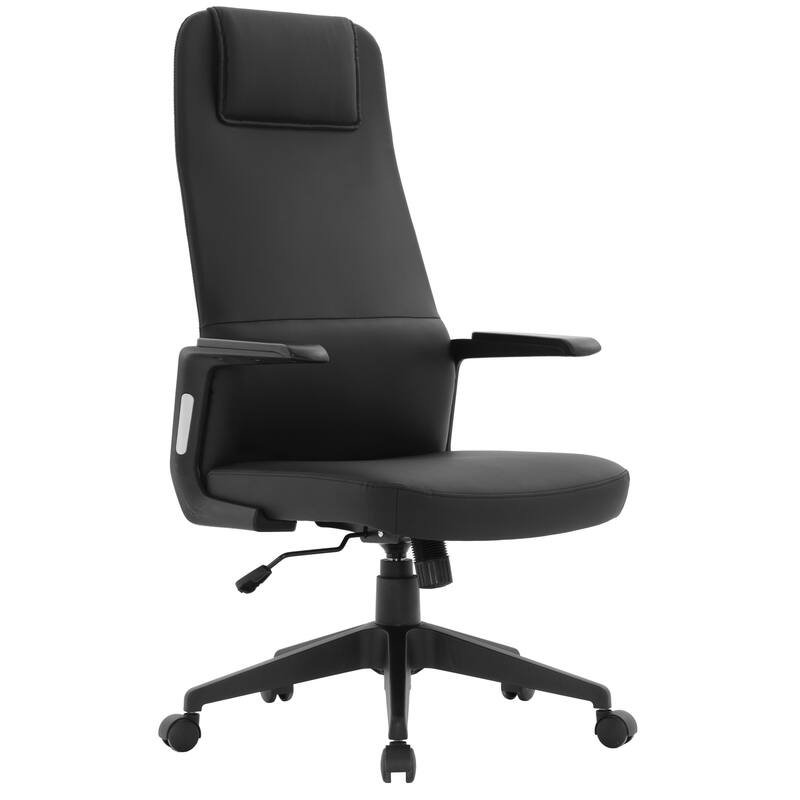 Nexa Ergonomic Leather/Polyester High-Back Office Chair with Padded Headrest, Adjustable Height, Swivel, and Smooth Casters