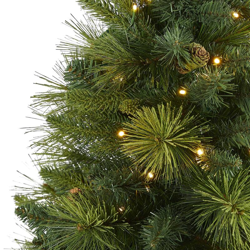 5' North Carolina Mixed Pine Artificial Christmas Tree with 200 Warm White LED Lights, 711 Bendable Branches and Pinecones