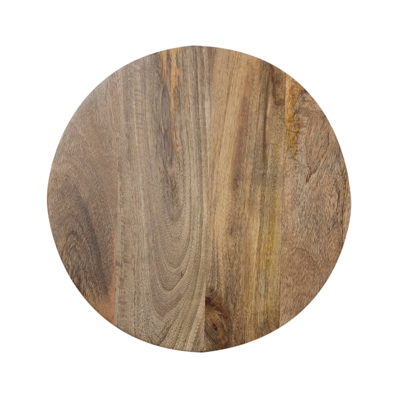 Mango Wood Round Side Table - 16" Accent Table with Patchwork Tile Design - Natural Finish, Assembled