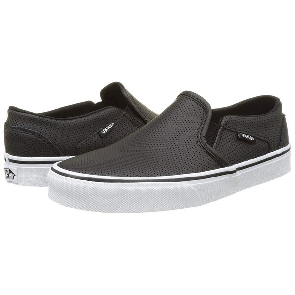 vans classic black perforated leather slip on trainers