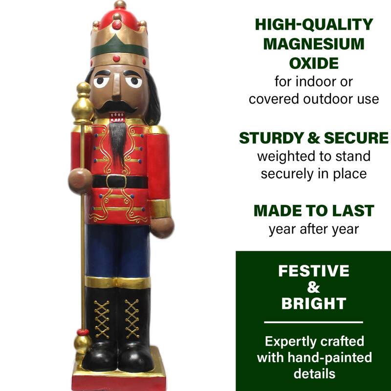 Fraser Hill Farm 48-In. African American Nutcracker Holding Staff MGO Figurine, Red/Blue