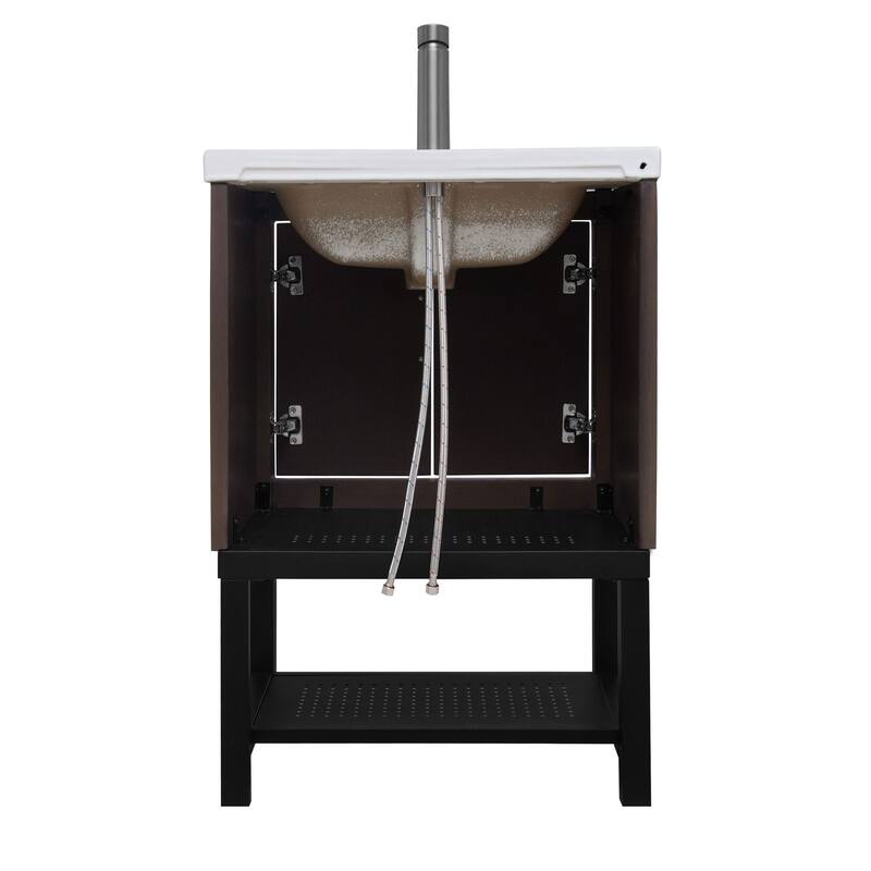 Roomfitters 24" Bathroom Vanity with Sink, Freestanding Storage Cabinet with 2 Doors and Open Shelf