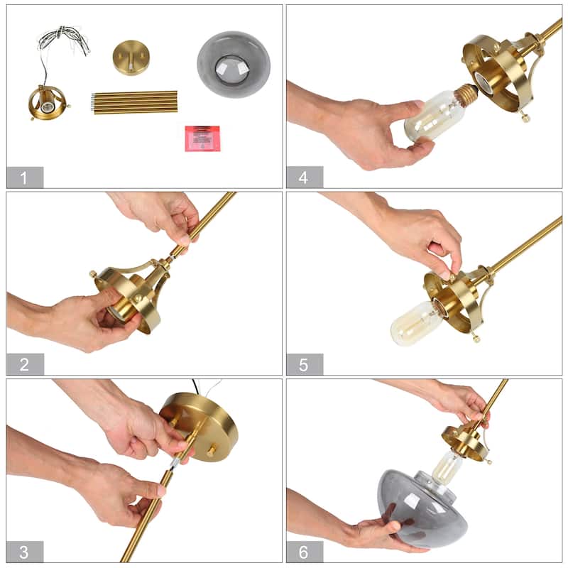 Modern 1-Light Gold Glass Pendant Light Kitchen Island Lights for Dining Room