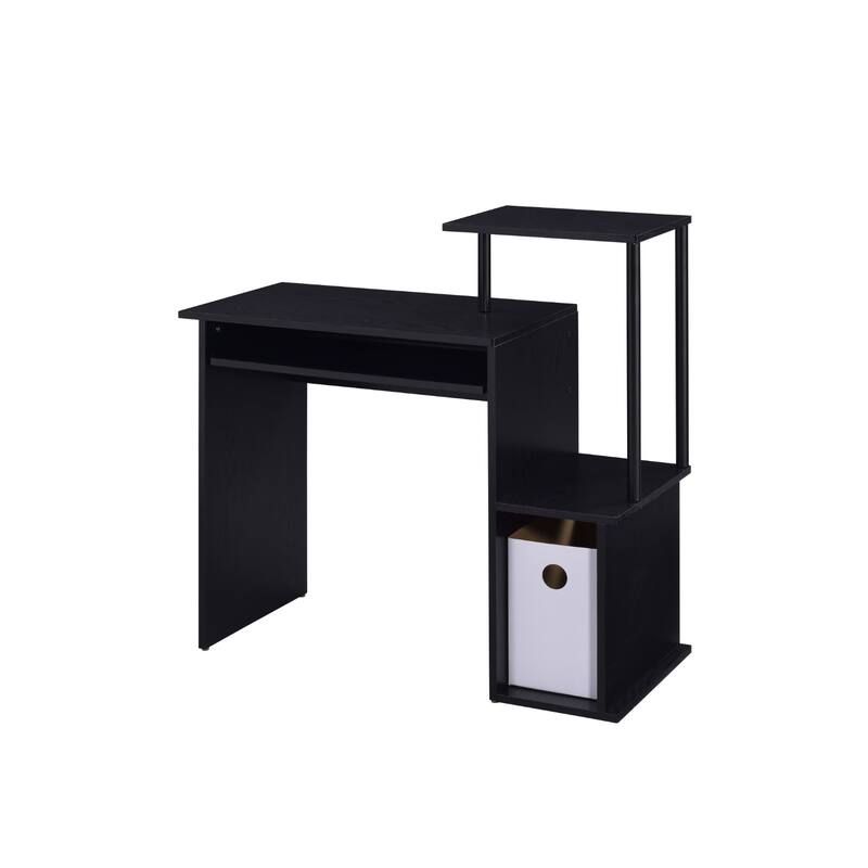 37" Black Metal and Wood Computer Desk with Keyboard Tray and Shelf Modern Design for Small Rooms