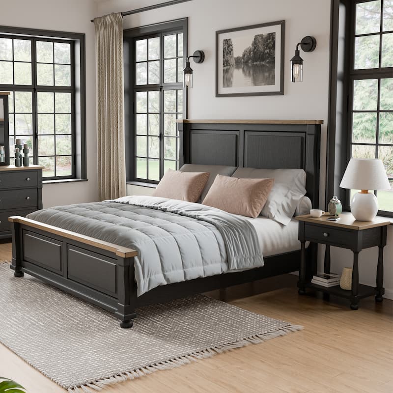 Furniture of America Lucan Modern 2-Piece Farmhouse Black Solid Wood Panel Bedroom Set - Eastern King