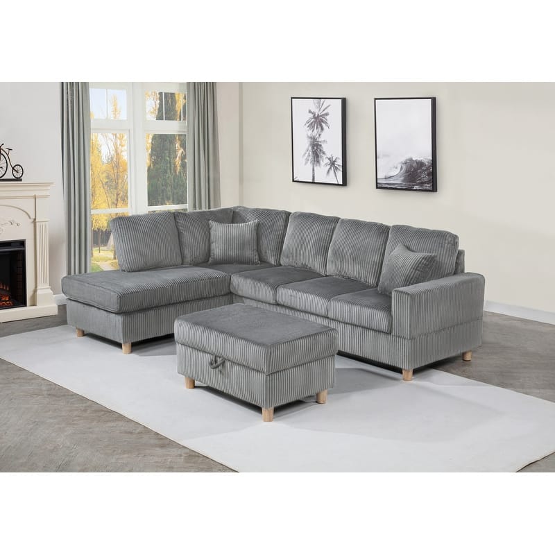Best Quality Furniture 3-Piece Sectional - 7'9" x 10'6" - Dark Grey w/ Ottoman - 3 Piece